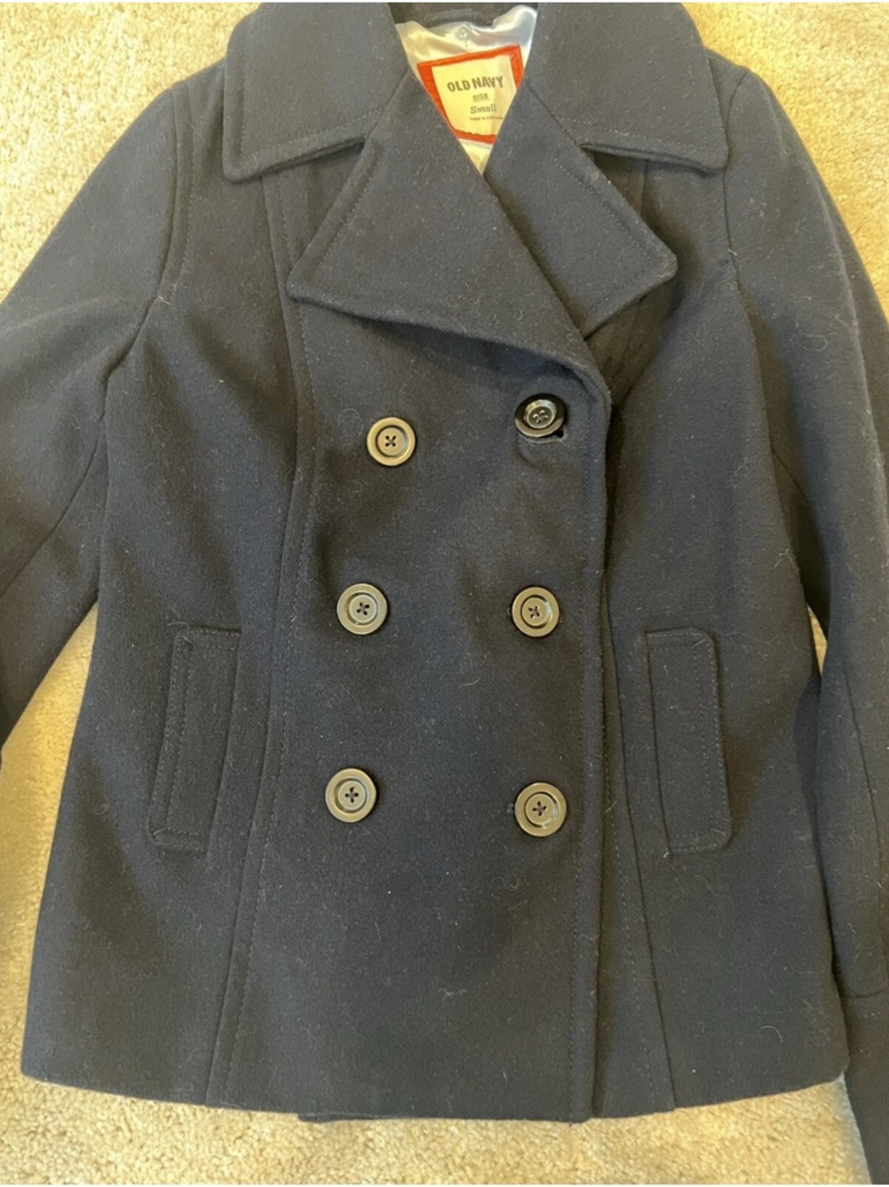 Old Navy women’s Dark Navy Double-Breasted Peacoat - Picture 3 of 6